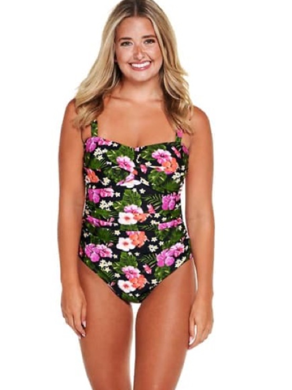 Jones New York Tropical Floral Tummy Control One-Piece Swimsuit NWT Size Small